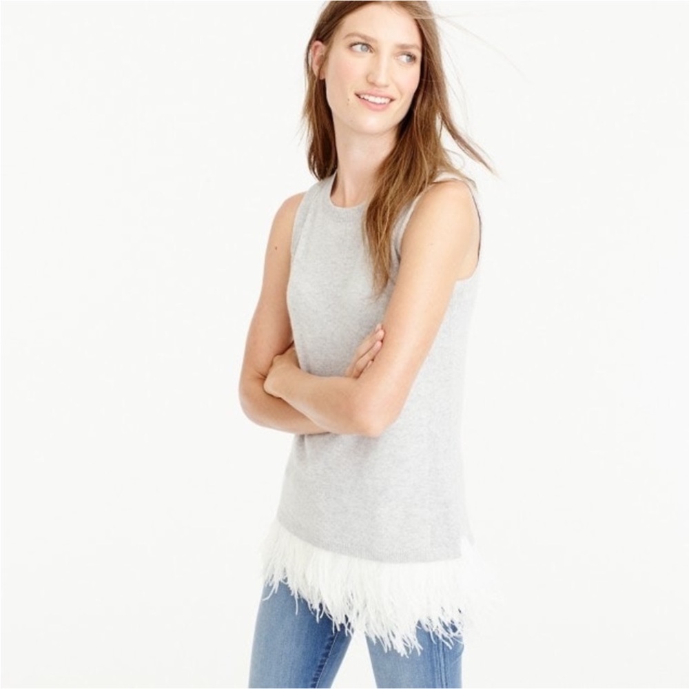J Crew Italian Cashmere Shell Sweater with Silk Feathered Slip Underneath Gray